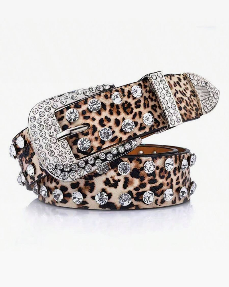 Leopard Print Rhinestone Belt | Y2K Wave