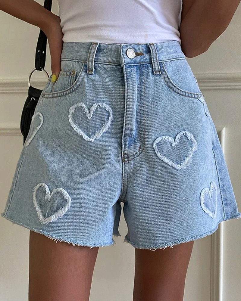 Heart Denim Shorts