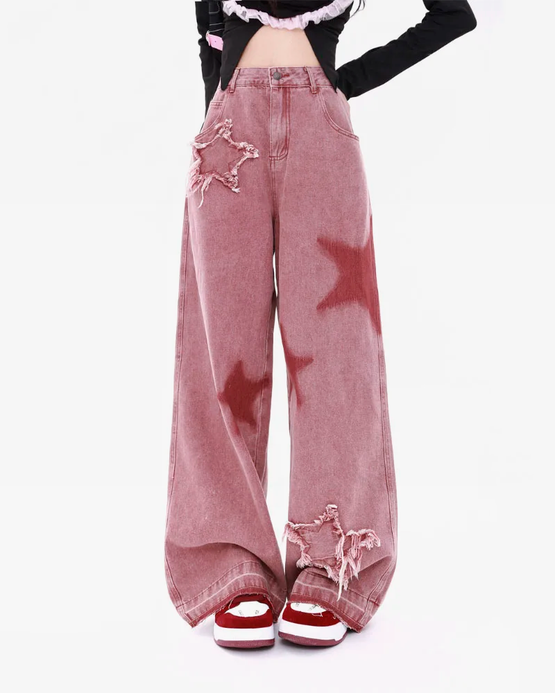  TRUEVIRON-C Y2K Baggy Pink Jeans Women Fashion Oversize Low  Rise Wide Leg Denim Pants Streetwear Loose Trousers,Pink,S : Clothing,  Shoes & Jewelry