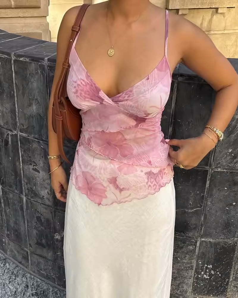 Pink Floral Sleeveless Top