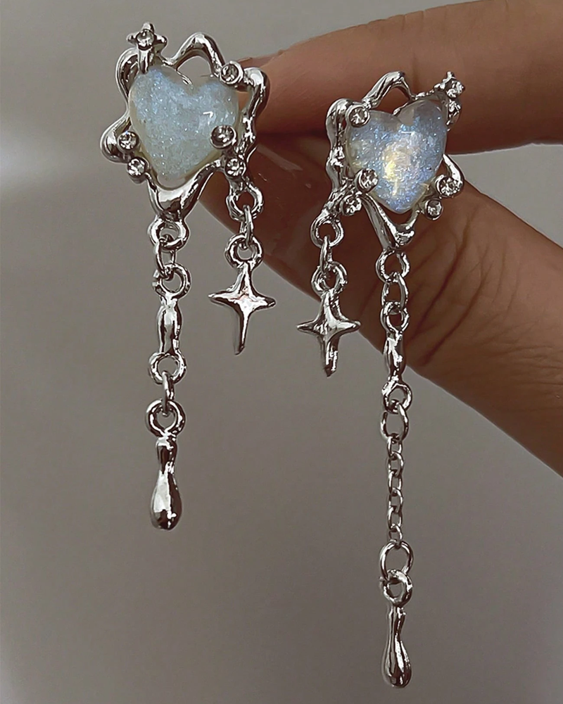 Blue Opal Heart Earrings