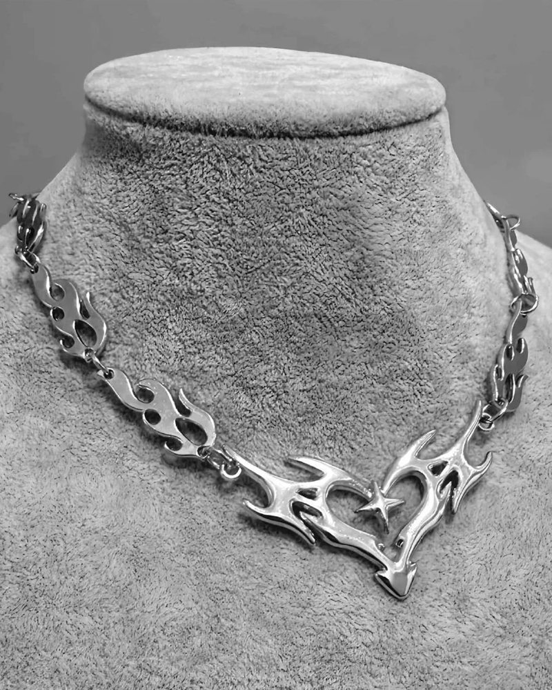 Flame Heart Necklace | Y2K Wave
