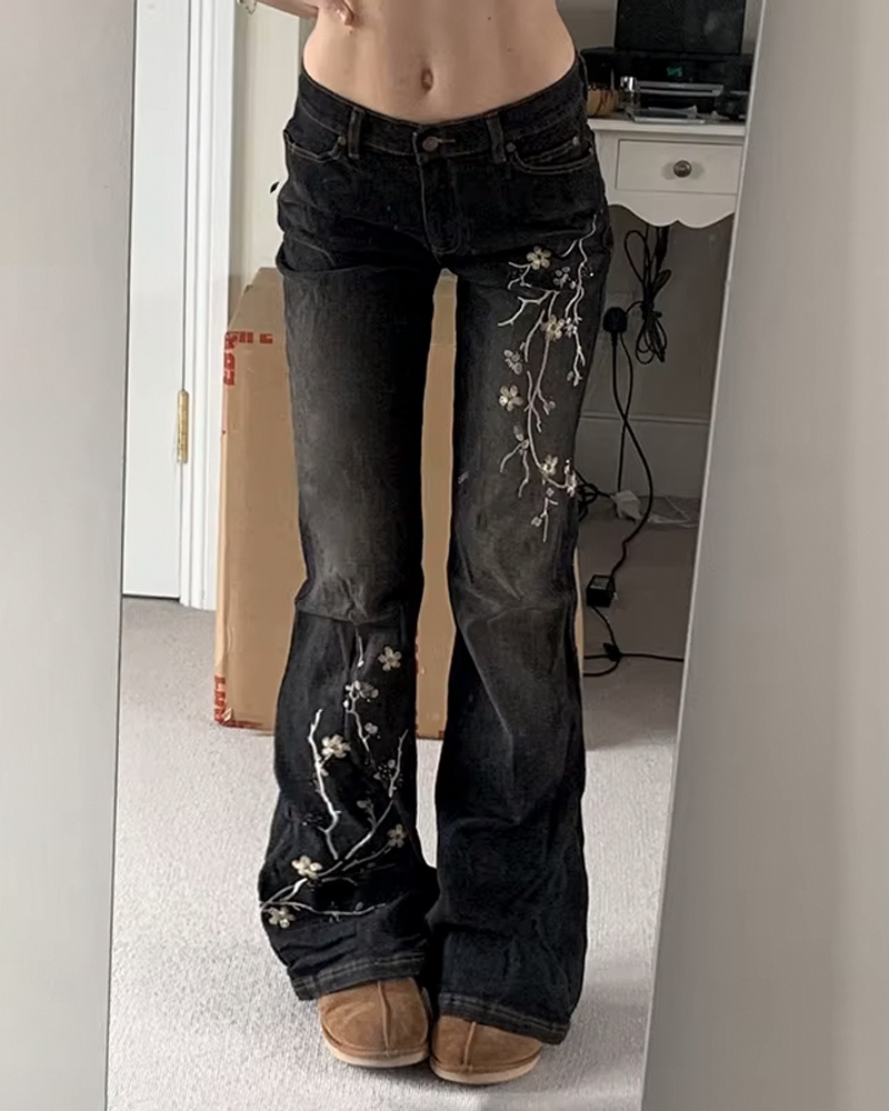 Floral Embroidered Flare Jeans