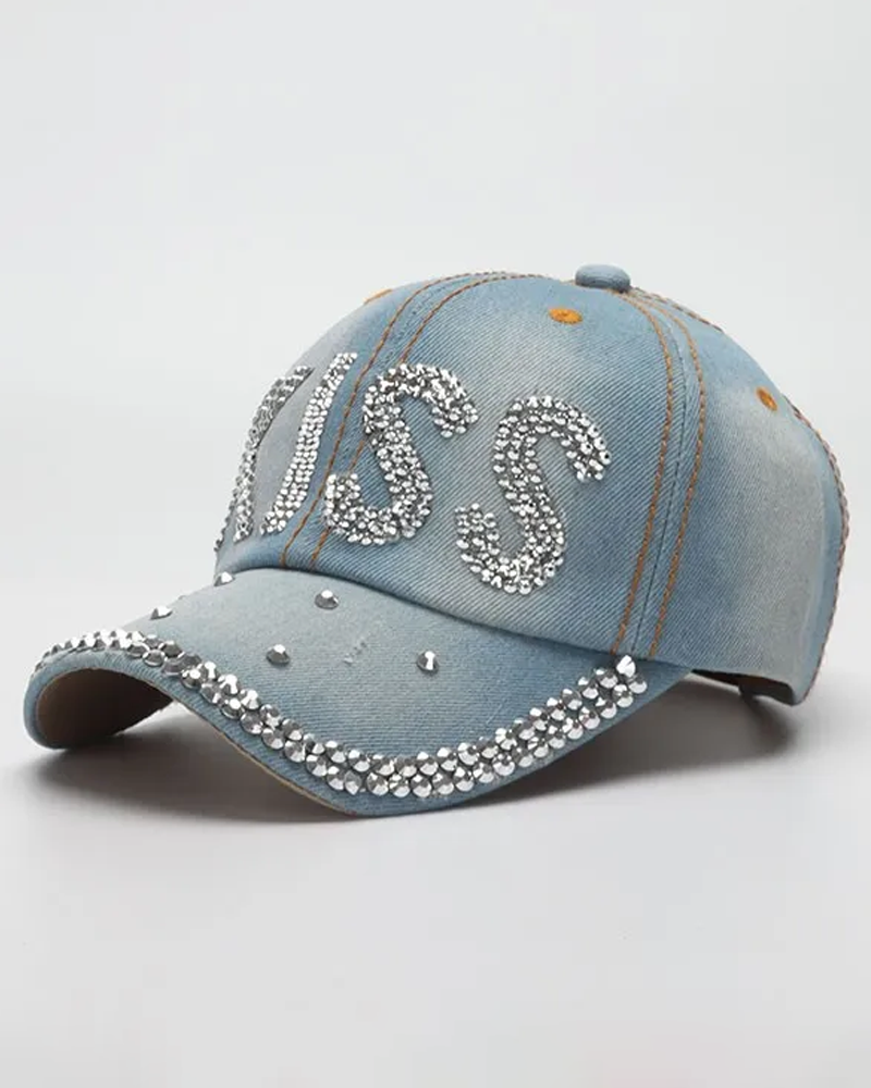 Denim Cap With Rhinestones | Y2K Wave