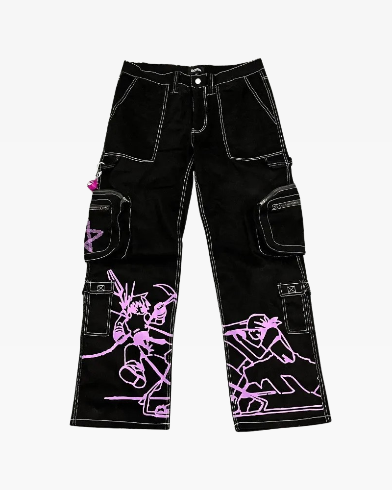 Black And Purple Cargo Pants