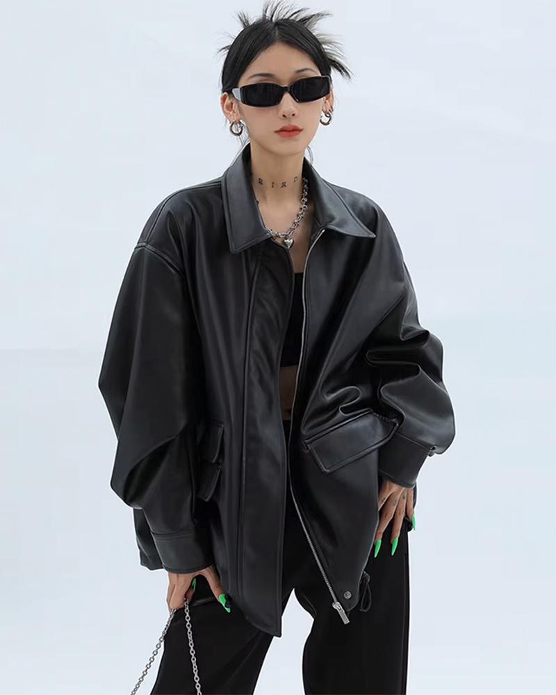 Womens Black Leather Jacket | Y2K Wave Womens Black Leather Jacket | Y2K Wave