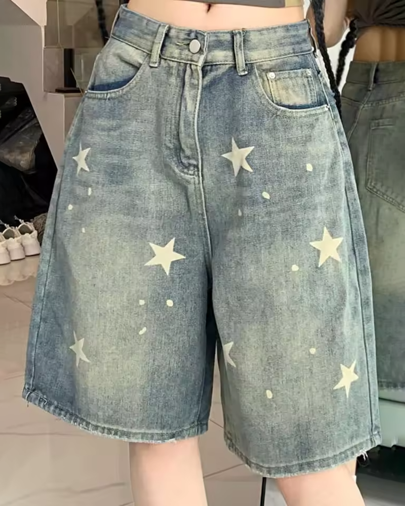 Denim Shorts With Stars