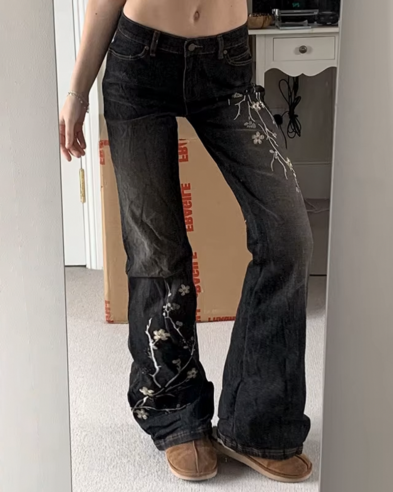 Floral Embroidered Flare Jeans