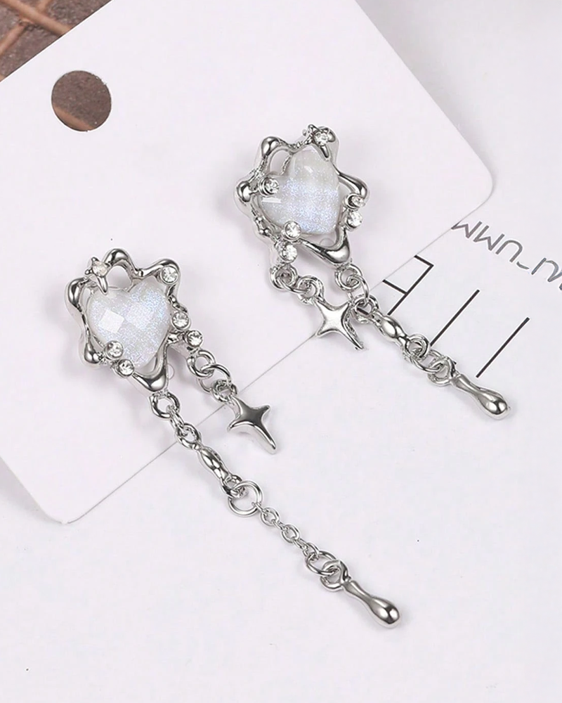 Blue Opal Heart Earrings