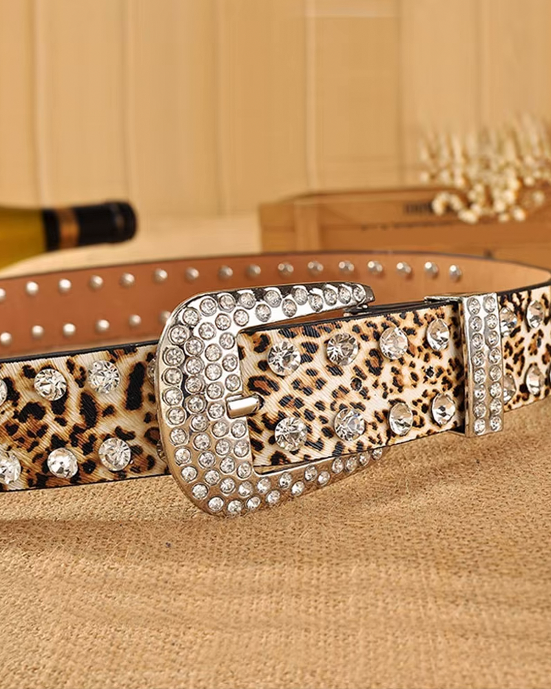 Leopard Print Rhinestone Belt