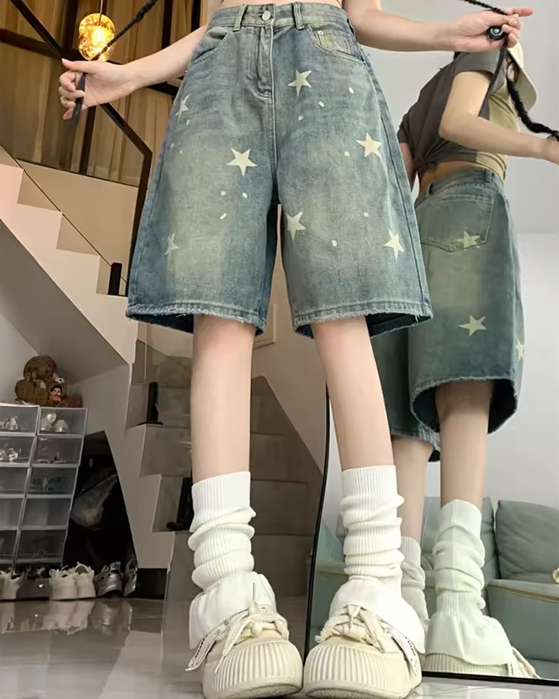 Denim Shorts With Stars