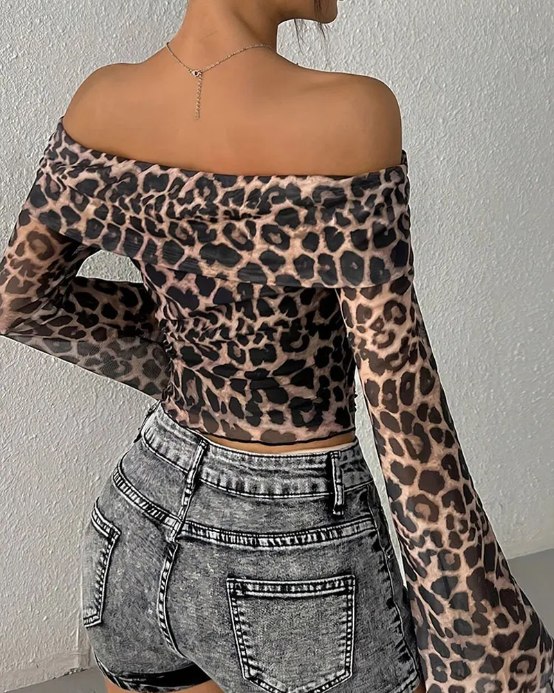 Leopard Print Off The Shoulder Top