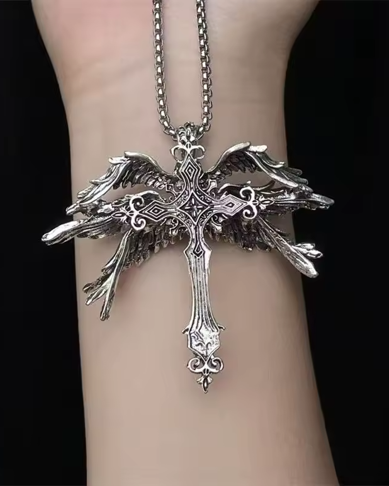 Cross With Angel Wings Necklace