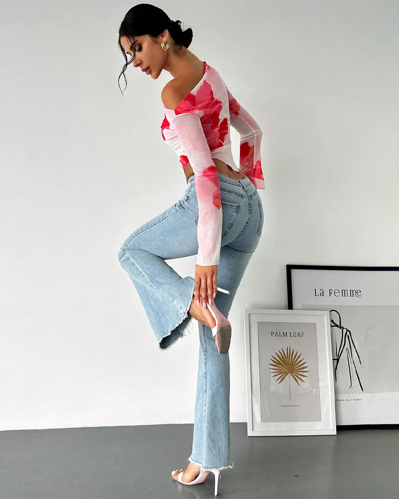 Floral Mesh Long Sleeve Top