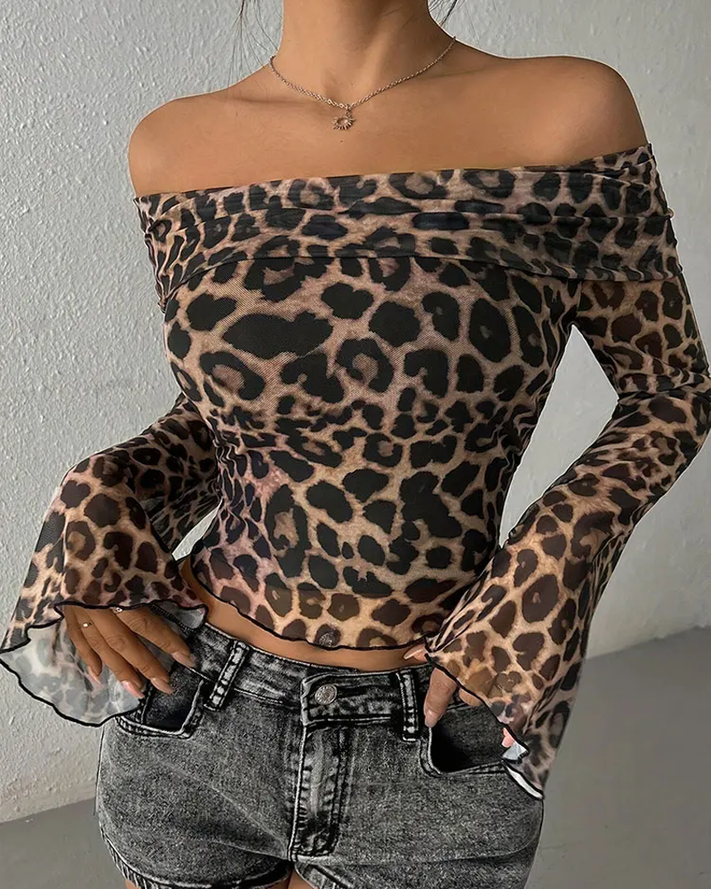 Leopard Print Off The Shoulder Top
