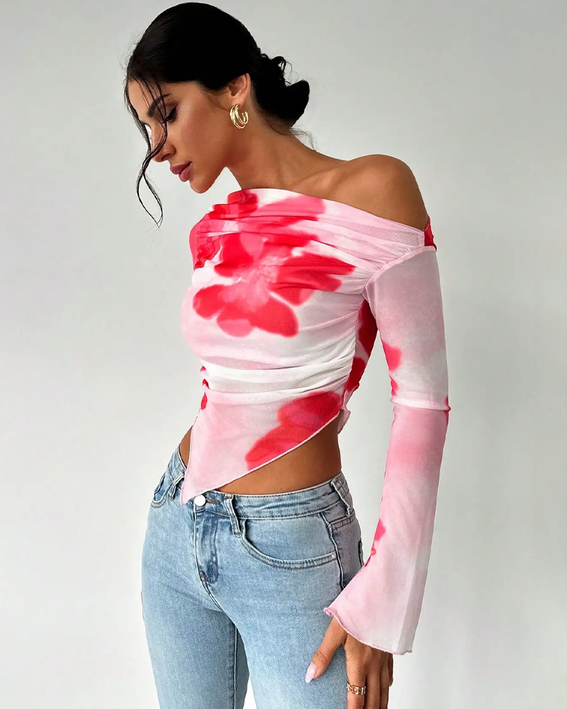 Floral Mesh Long Sleeve Top