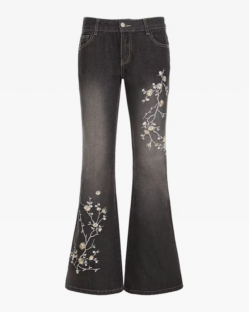 Floral Embroidered Flare Jeans