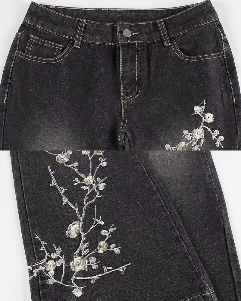 Floral Embroidered Flare Jeans