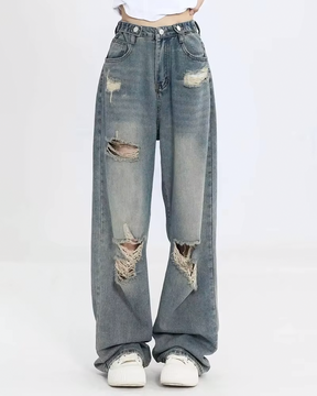 Womens Baggy Distressed Jeans