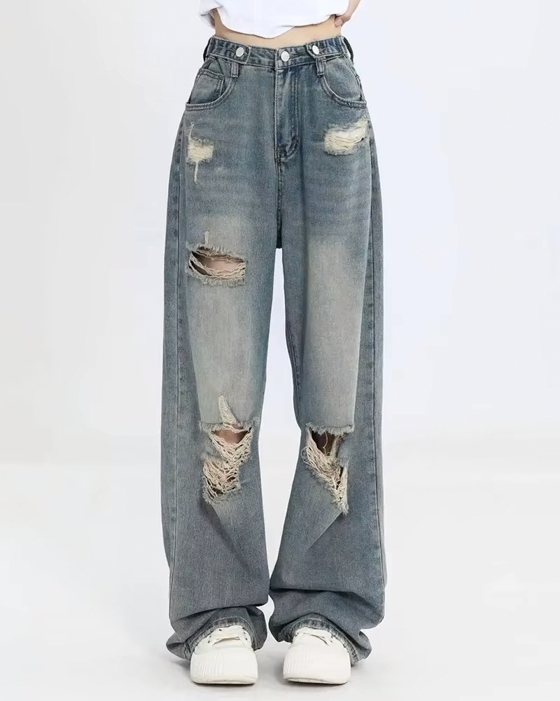 Womens Baggy Distressed Jeans