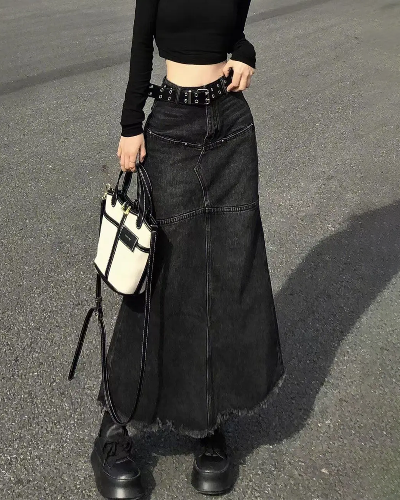 Long Black Denim Skirt