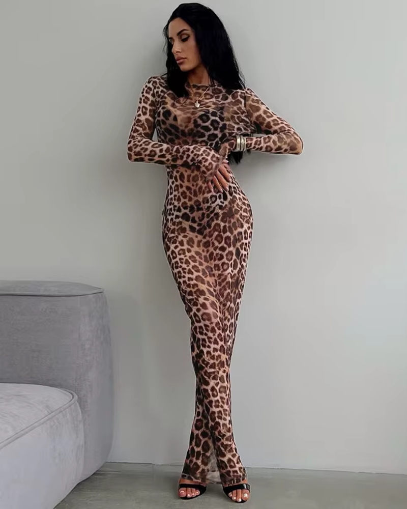 Sheer Leopard Maxi Dress