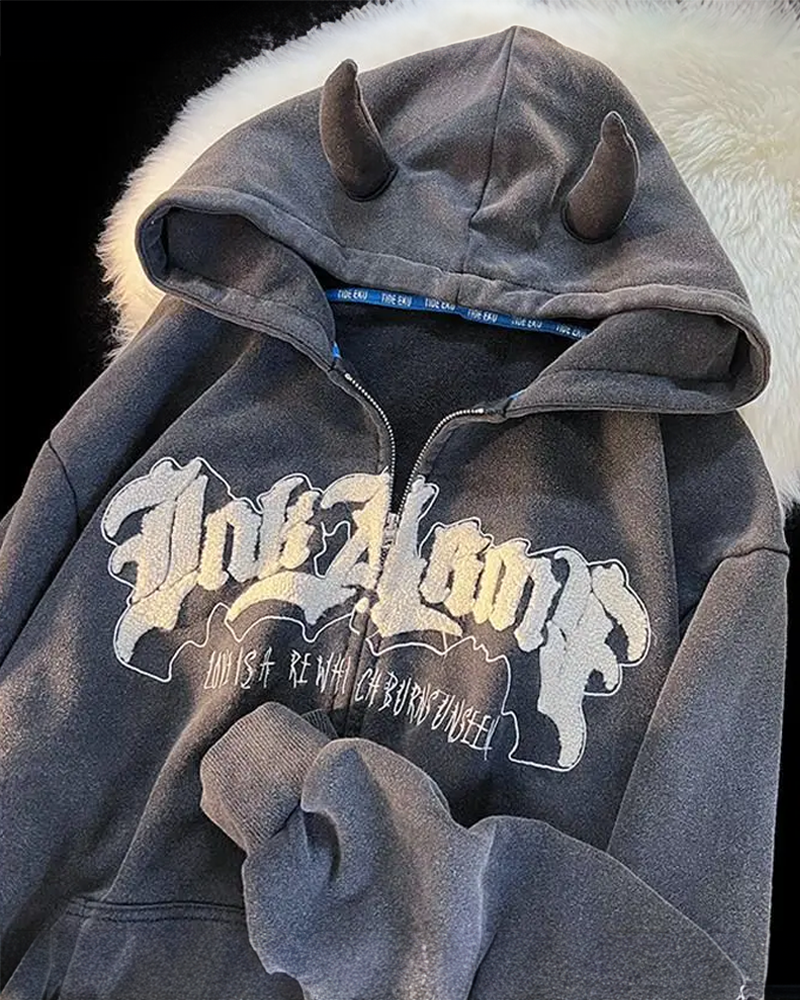 Hoodie With Devil Horns Y2K Wave