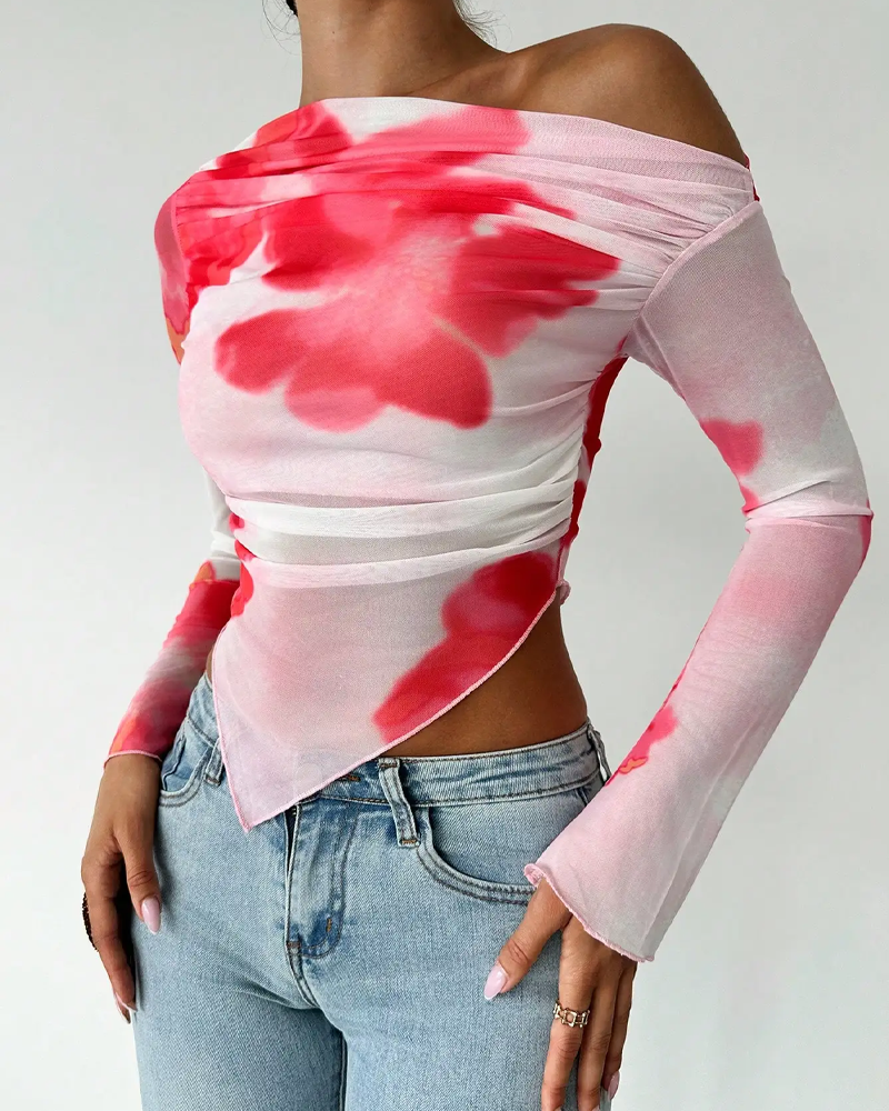 Floral Mesh Long Sleeve Top