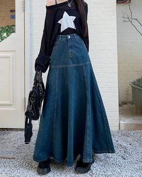 Flared blue jean skirt best sale