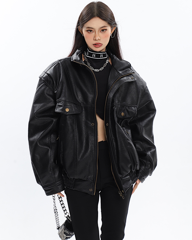 Oversized Leather Jacket Womens | Y2K Wave