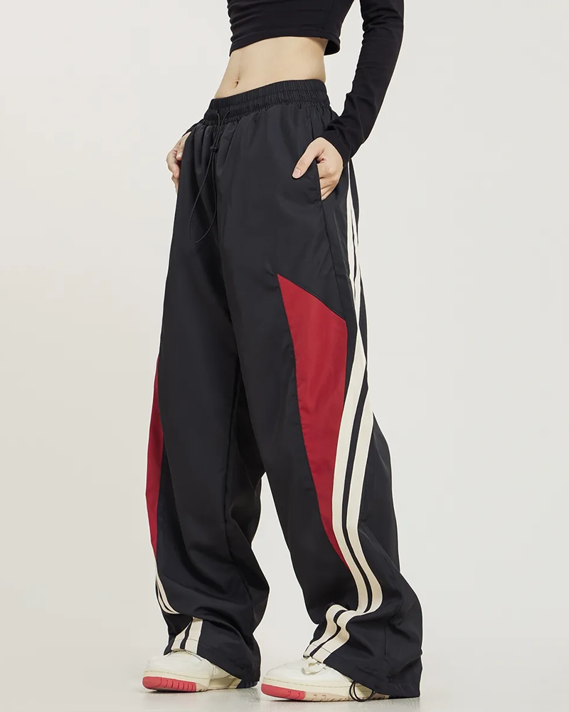 Black and red adidas top track pants