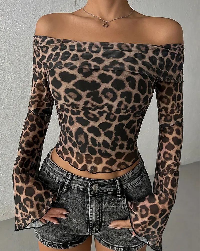 Leopard Print Off The Shoulder Top