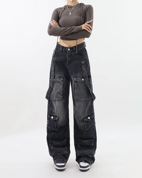 Black Cargo Jeans Womens