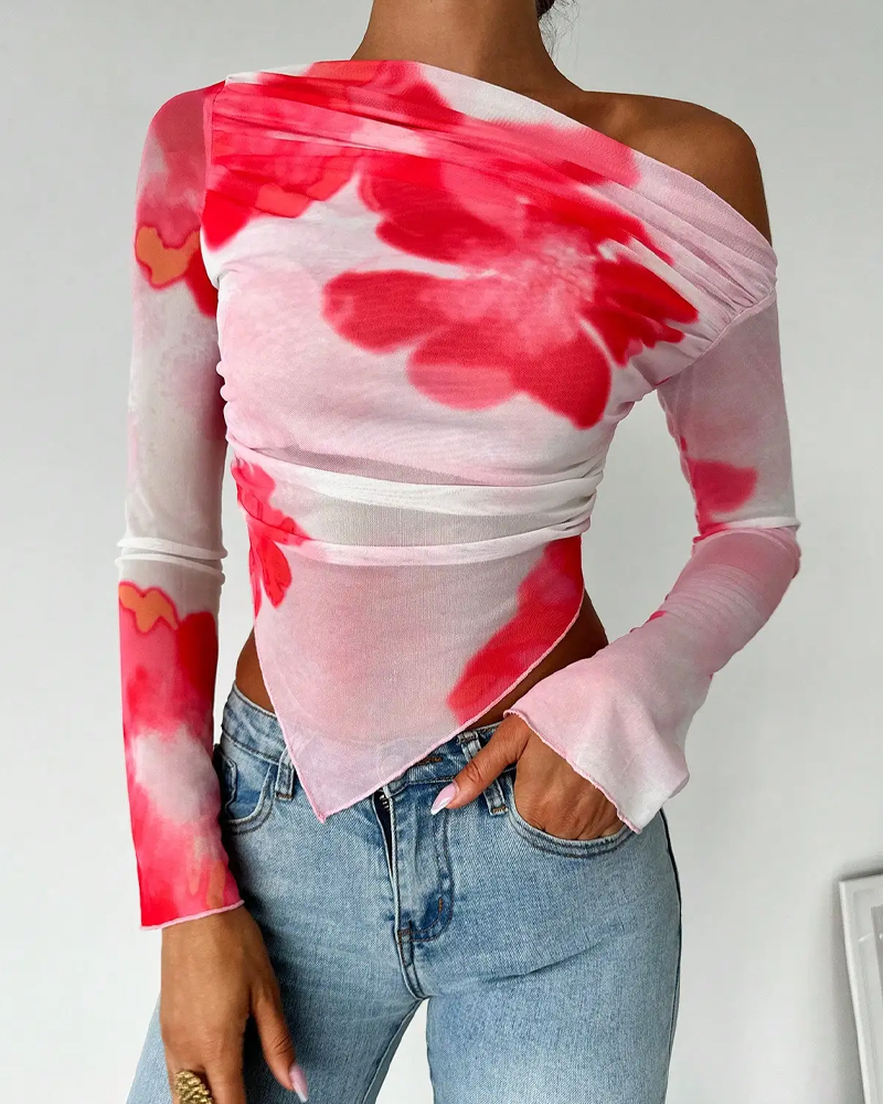 Floral Mesh Long Sleeve Top