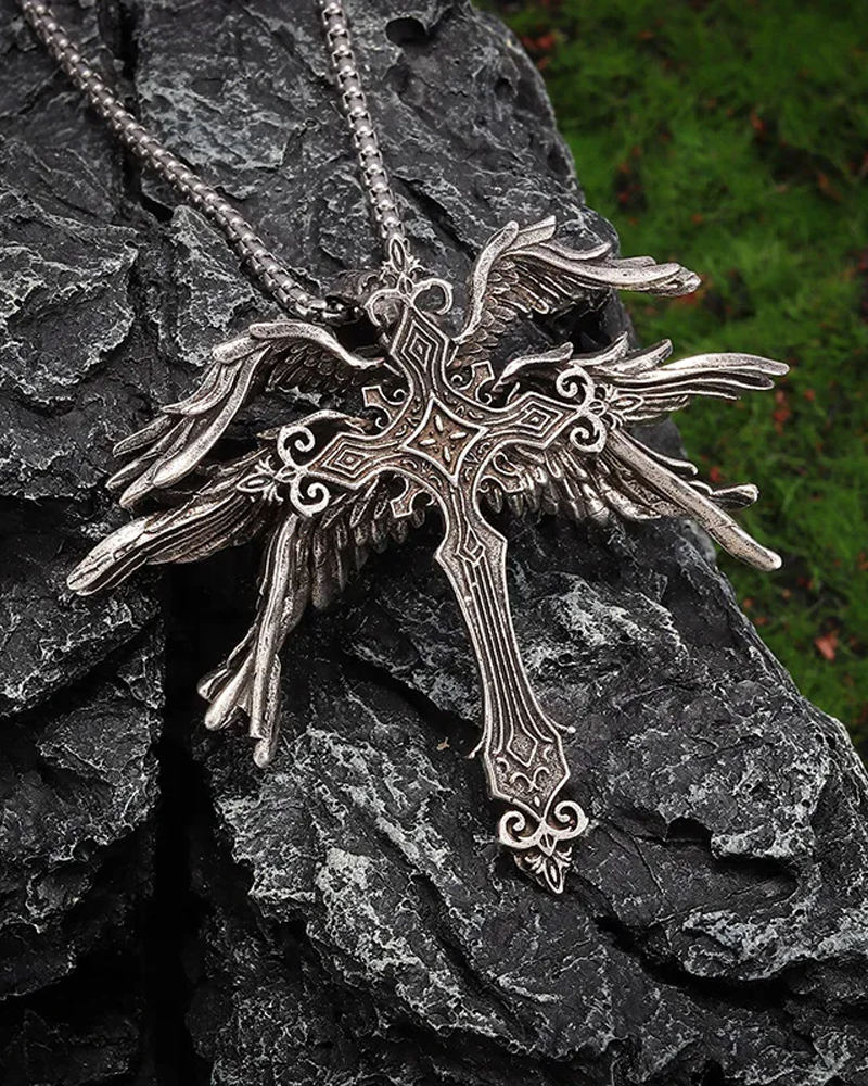 Cross With Angel Wings Necklace