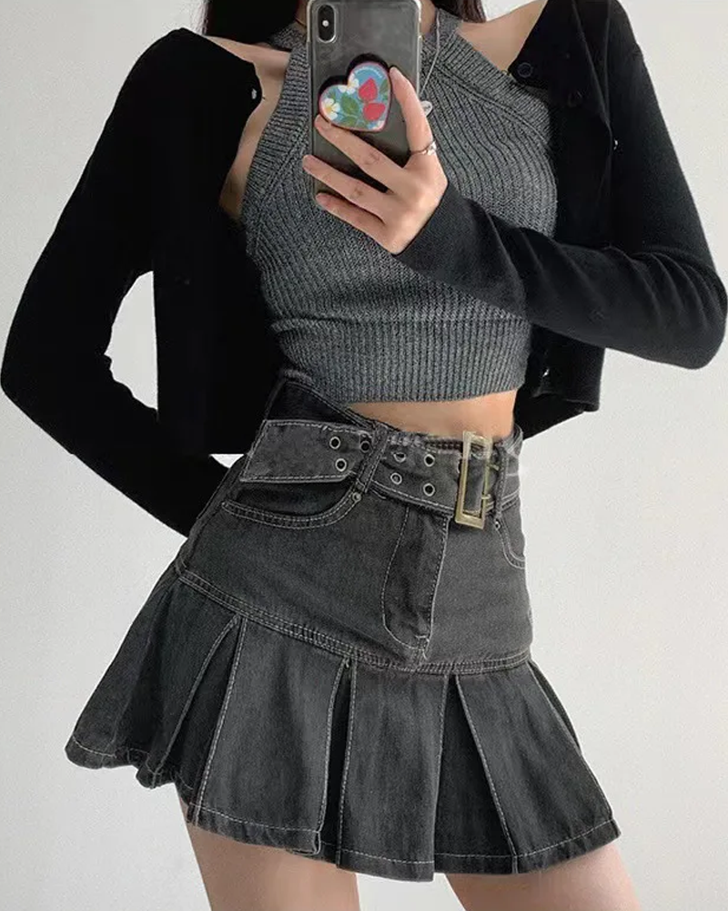 Gray Denim Skirt