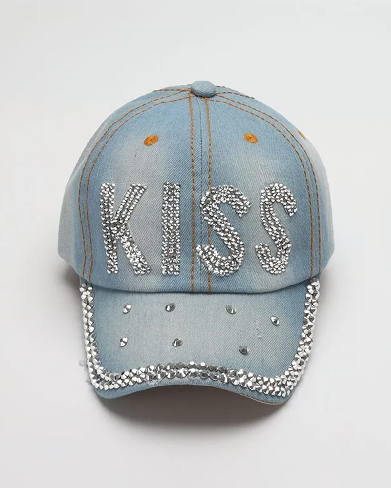 Denim Cap With Rhinestones