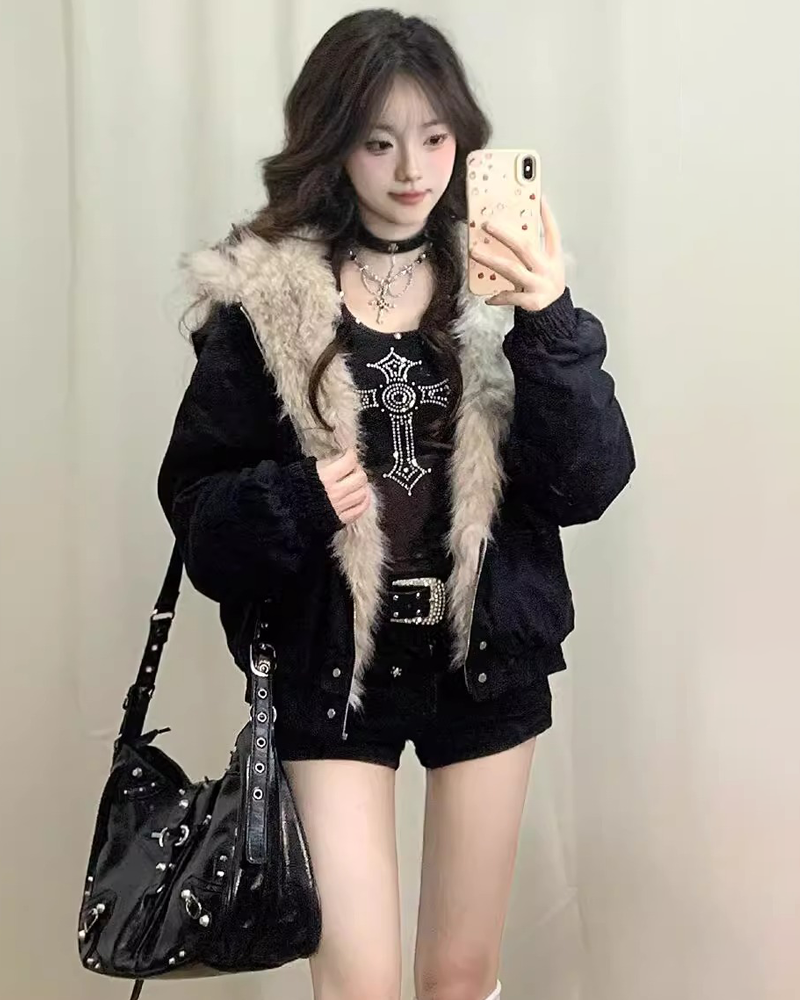 Fur Lined Jacket Y2K | Y2K Wave Fur Lined Jacket Y2K | Y2K Wave