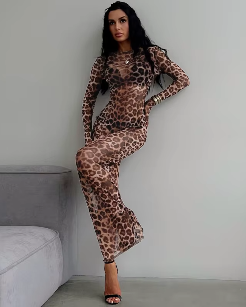 Sheer Leopard Maxi Dress