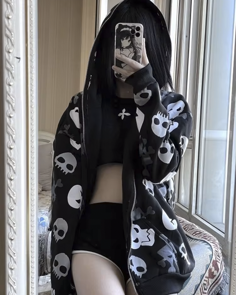 Skull Zip Up Hoodie