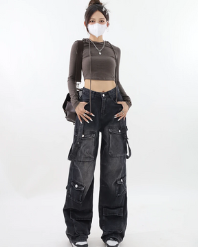 Black Cargo Jeans Womens