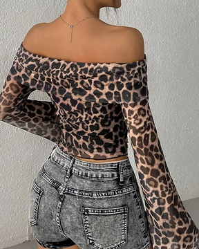 Leopard Print Off The Shoulder Top