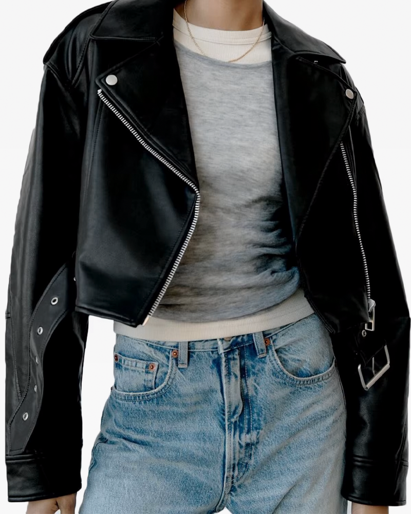 Cropped Leather Jacket Womens