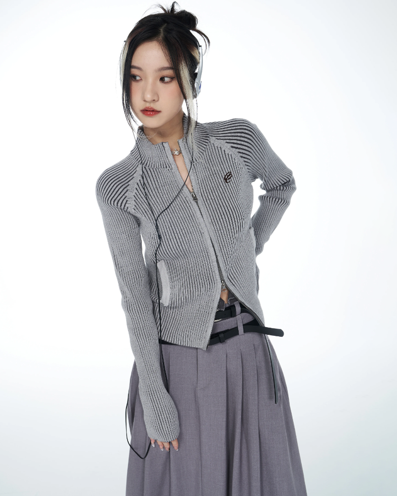 Grey Zip Up Cardigan Womens