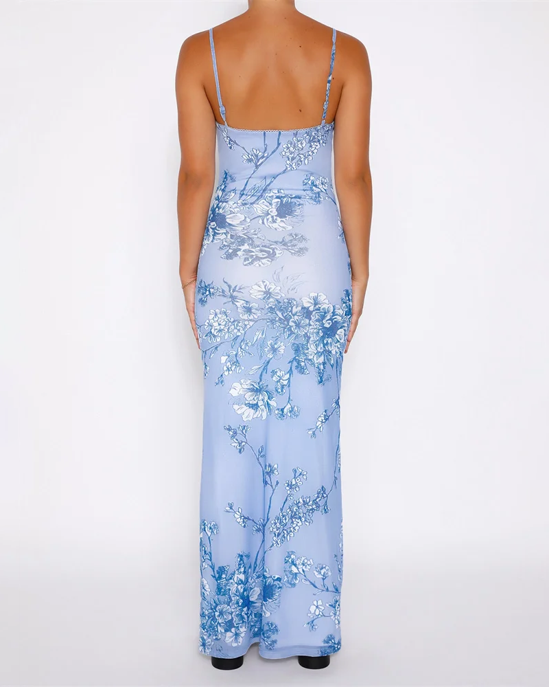 Blue Floral Bodycon Dress