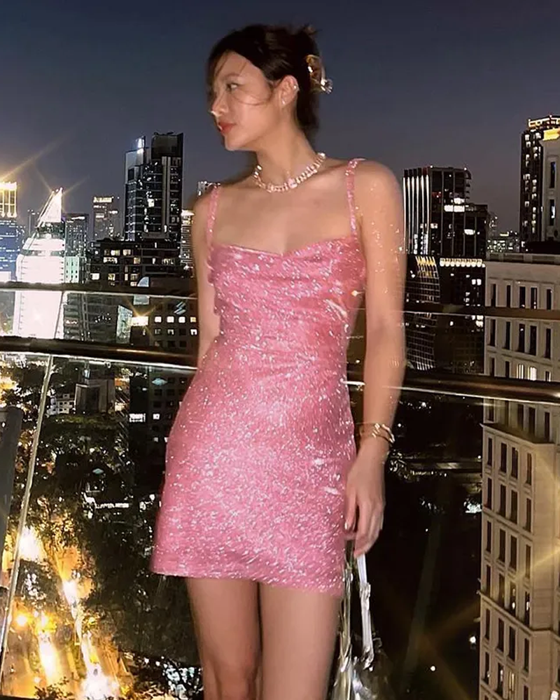 Pink Glitter Dress Y2K Wave
