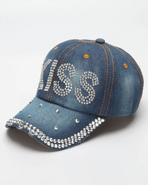 Denim Cap With Rhinestones