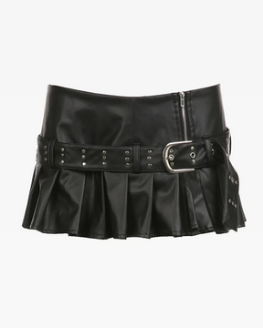 Pleated Leather Mini Skirt