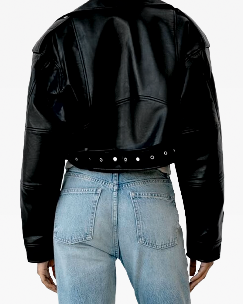 Cropped Leather Jacket Womens