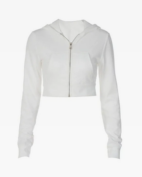 White Cropped Zip Up Hoodie